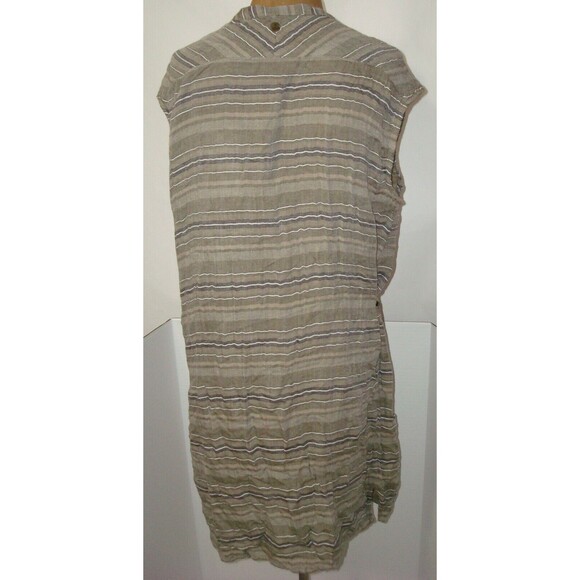 New Womens NWT PrAna L Buenos Dias Dress Buttons Cargo Green Brown Organic Strip - Picture 6 of 8